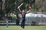 Sam Raphael celebrates his century against Northern Districts